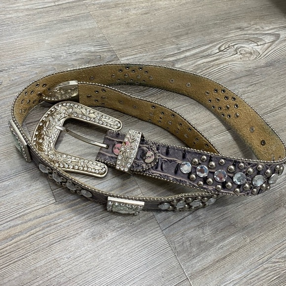 BHW Accessories - BHW Western Bling‎ Women’s Belt Crystal Rhinestones Silver & Gray/Mauve Size L
